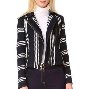 Veronica Beard Bailey striped moto jacket in navy